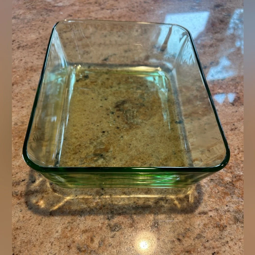 PYREX #7211  8”x6”x2”Translucent Green Glass Baking Dish Made in USA Vintage